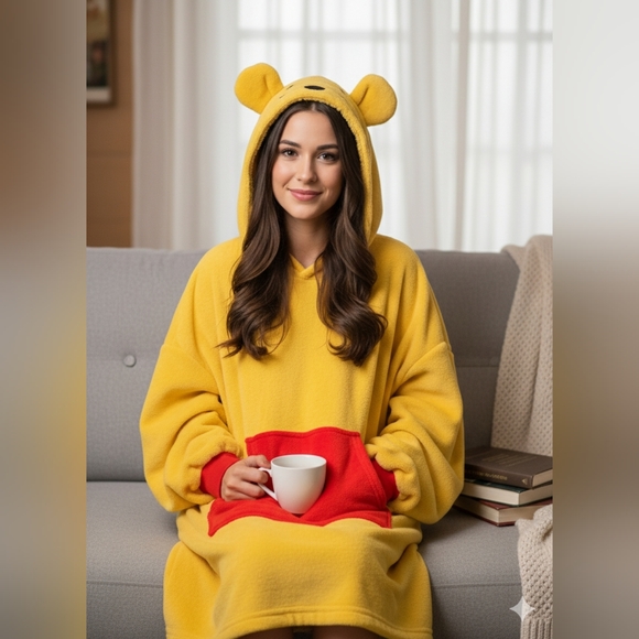 Disney Sweaters - Disney Winnie The Pooh Yellow Hooded Blanket with Red Pocket Ptp 31"